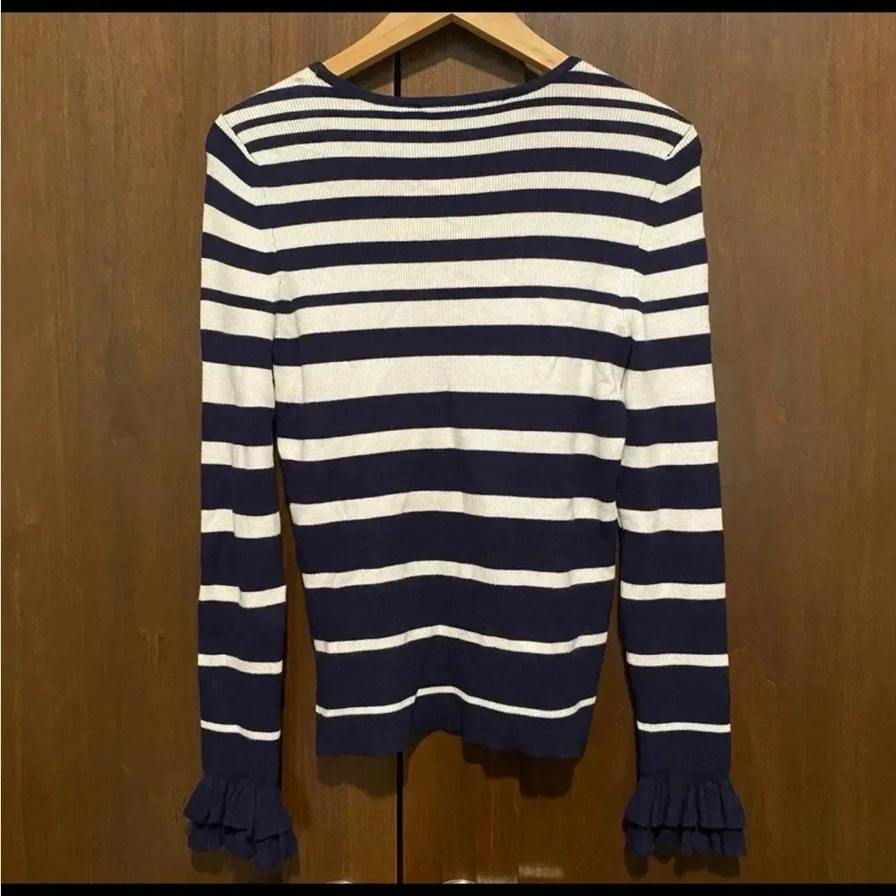 NAUTICAL WHBM lightweight sweater with ruffle sleeve Size S - Picture 2 of 6